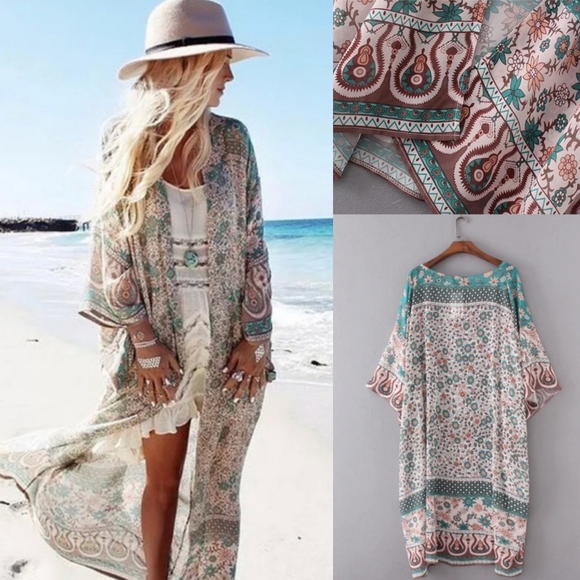 SALE! New BOHO Paisley Kimono Cover up Duster - Picture 14 of 16